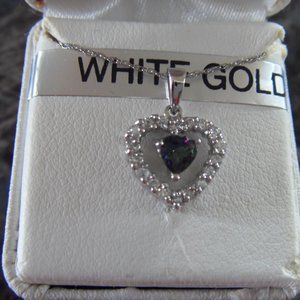 10 KT White Gold Mystic Fire Dangle Heart Necklace